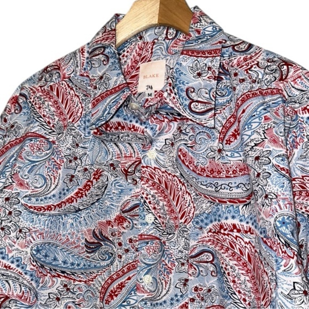 Blake Men’s Size M Blue White Red Paisley Print Long Sleeve Button Down Shirt